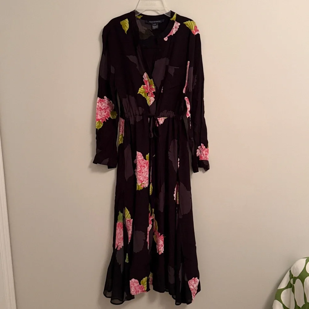 French Connection Black and Pink Floral Long Sleeve Dress - Picture 1 of 5